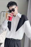 CS22-P68-控982023秋季新款高级痞帅简约小伙风拼色长袖衬衣男黑，男装衬衫，电商A216