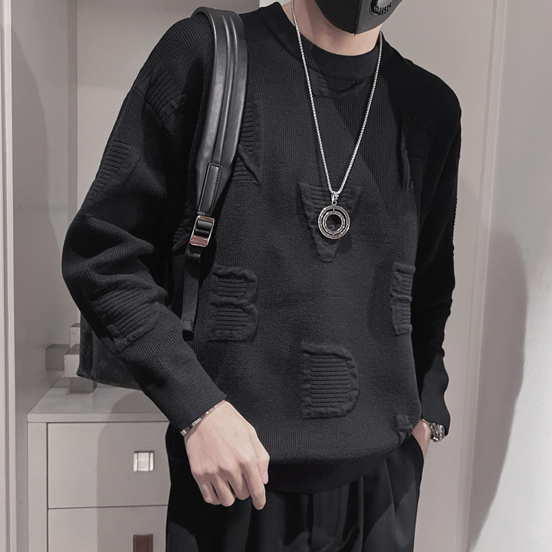MX118-特P98控138冬季男士加厚毛衣套头针织衫圆领提花毛衫男白,男装针织衫/毛衣,电商A216
