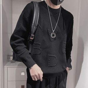 MX118-特P98 控138 冬季男士加厚毛衣套头针织衫圆领提花毛衫男白图片