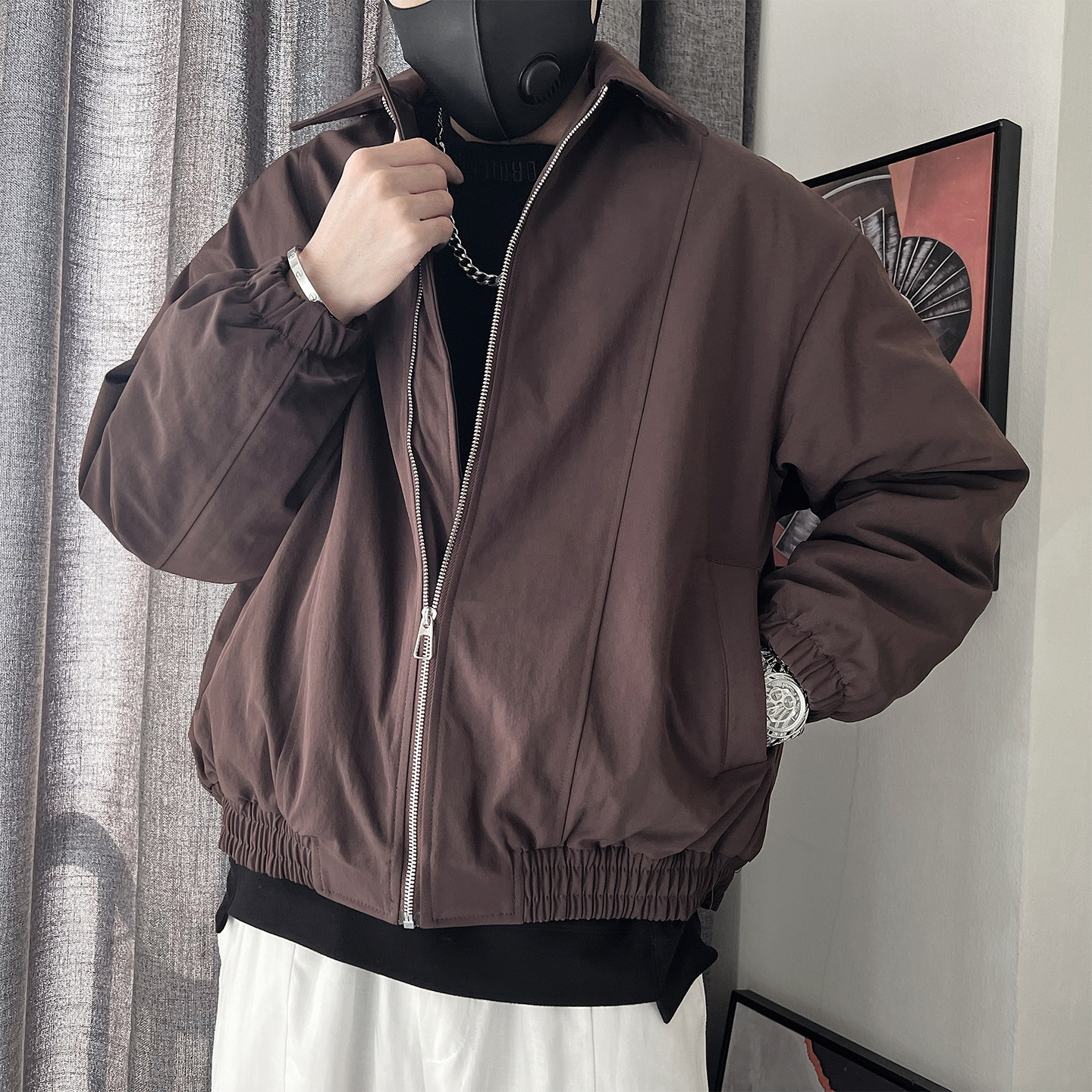 Y120-P138-控178-M-3XL-聚酯纤维廓形小翻领棉衣,男装棉衣,电商A216