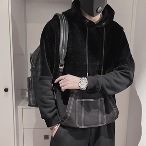 WY196-P98 控138 连帽卫衣秋冬季宽松休闲拼色复古男士加厚外套潮图片