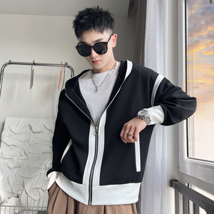 WT06B-P118-控158 秋外套男高级小伙风休闲连帽拼色宽松长袖夹克图片