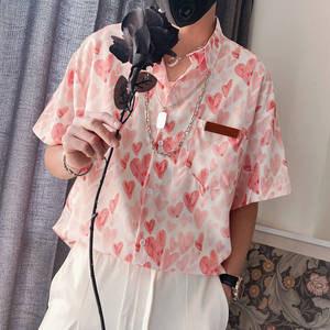 S38-P58-控89 聚酯纤维夏季男士衬衫短袖宽松休闲色衬衣男短图片