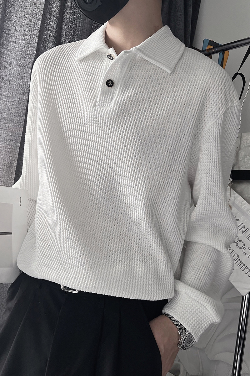 WY91-P68控982023秋季高级小伙风新款翻领纯色长袖卫衣男白,男装卫衣,电商A216