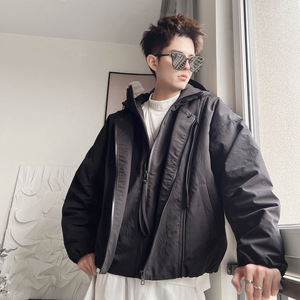 Y135-P328-聚酯纤维 90绒 （50-100克）假两件双层门襟连帽羽，男装卫衣，电商A216