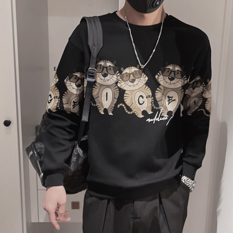 WY80-P68控98秋季圆领卫衣男印花套头痞帅网红ins休闲外衣,男装卫衣,电商A216