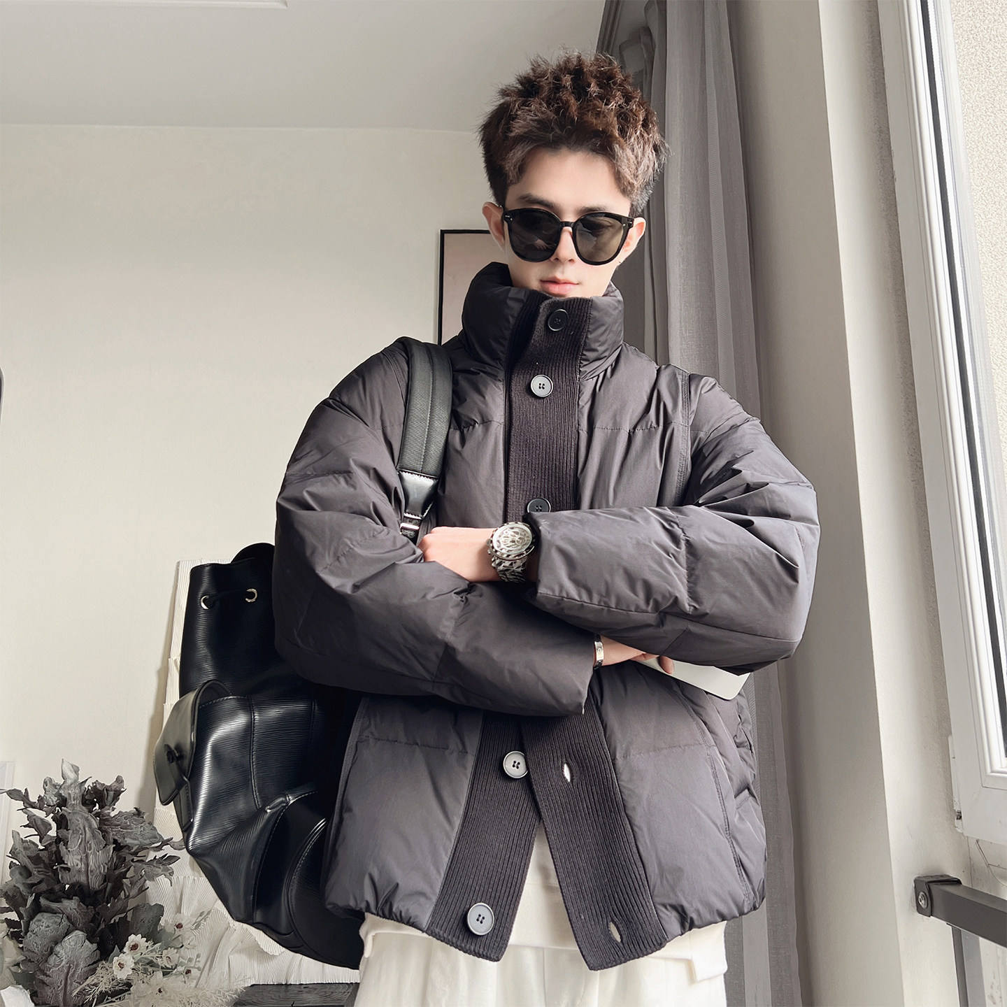 Y130-P248-控M-3XL-锦纶50绒（200-250克）针织门襟羽绒棉服，男装棉衣，电商A216