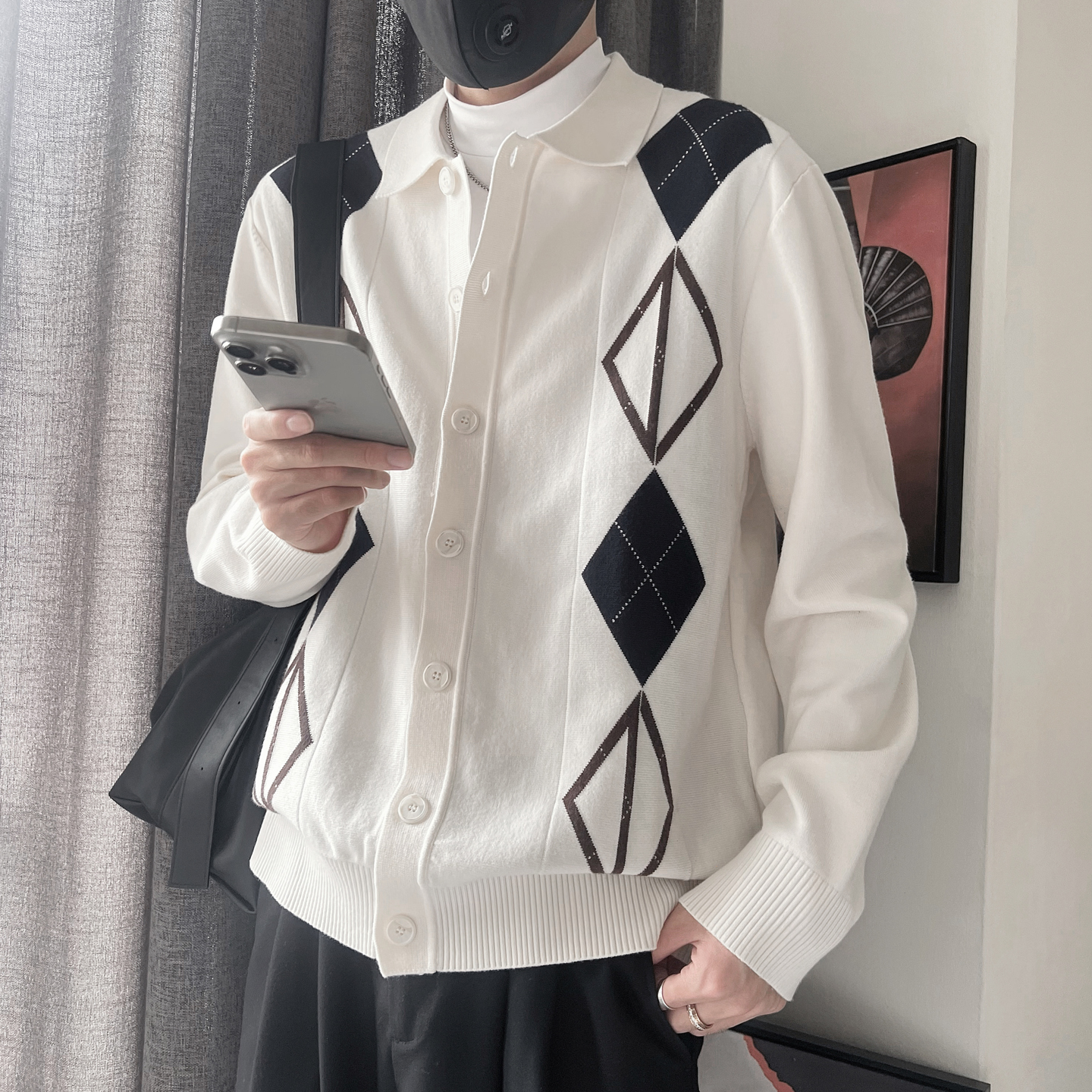 MX239-P108控148M-3XL49.2%粘度29.3%聚酯21.5%聚酰菱格开衫毛衣，男装针织衫/毛衣，电商A216