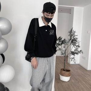 WY177 -特P78 POLO领卫衣男潮牌套头衫新款秋季男装长袖T外套黑图片