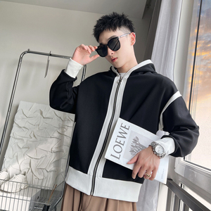 WT06B-P118-控158 秋外套男高级小伙风休闲连帽拼色宽松长袖夹克图片