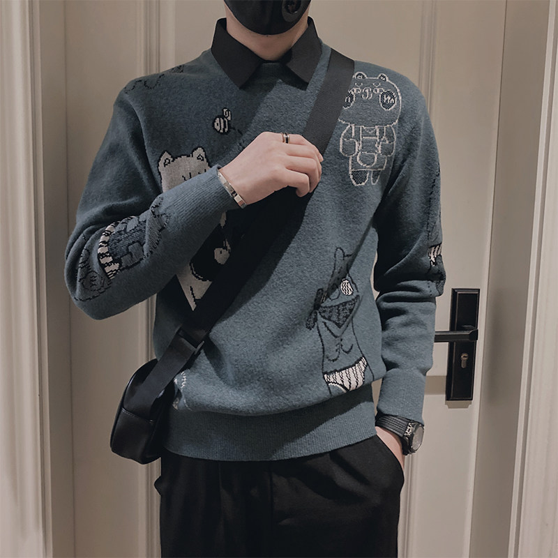 MX33-P88-控118 2023秋冬延续款社会精神小伙打底毛衣男针织衫图片