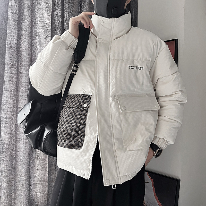 Y98-M-3XL-P138控178外聚酯纤维内纤维拼接格纹立领棉衣,男装棉衣,电商A216