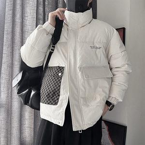 Y98-M-3XL-P138控178外聚酯纤维内纤维拼接格纹立领棉衣