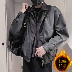PY06-P138-控178加绒P148-控188M-3XL-95%PU皮5%其他 假两件皮衣图片