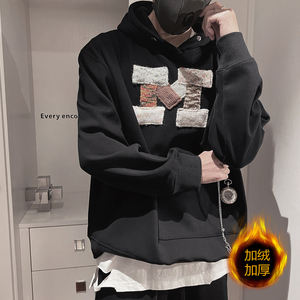 WY187-P108-控148连帽卫衣男冬款美式冬oversize加绒加厚潮黑1,女生围脖颜色搭配秋冬图片