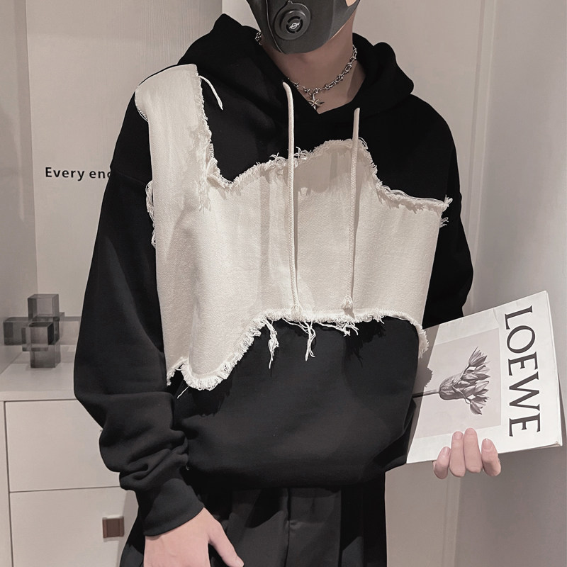 WY135P78控108秋季男士拼接宽松套头撞色连帽社会小伙卫衣男,男装卫衣,电商A216