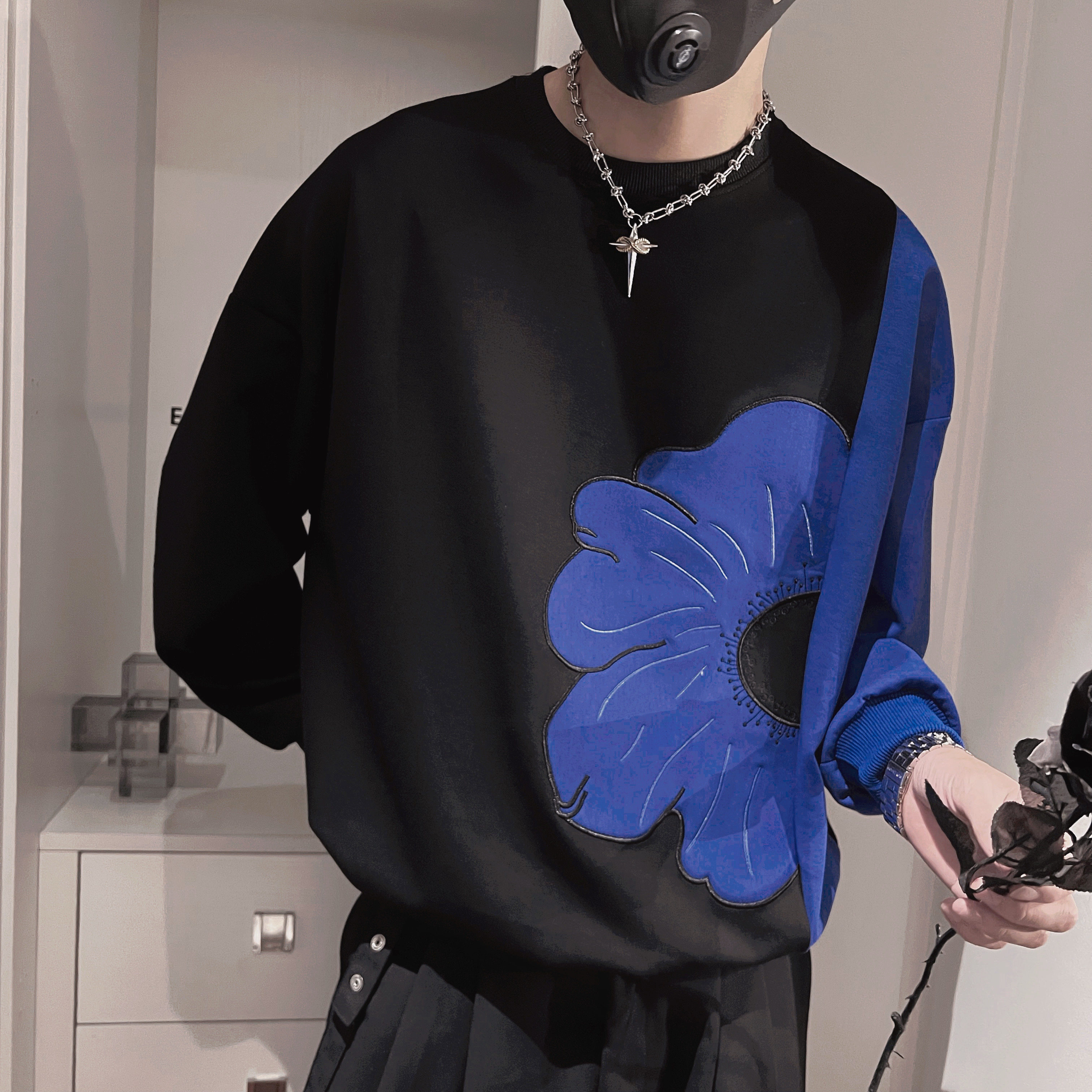 WY97-特P65-控9860%棉40%涤纶小伙风套头拼色休闲套头卫衣男上黑,男装卫衣,电商A216