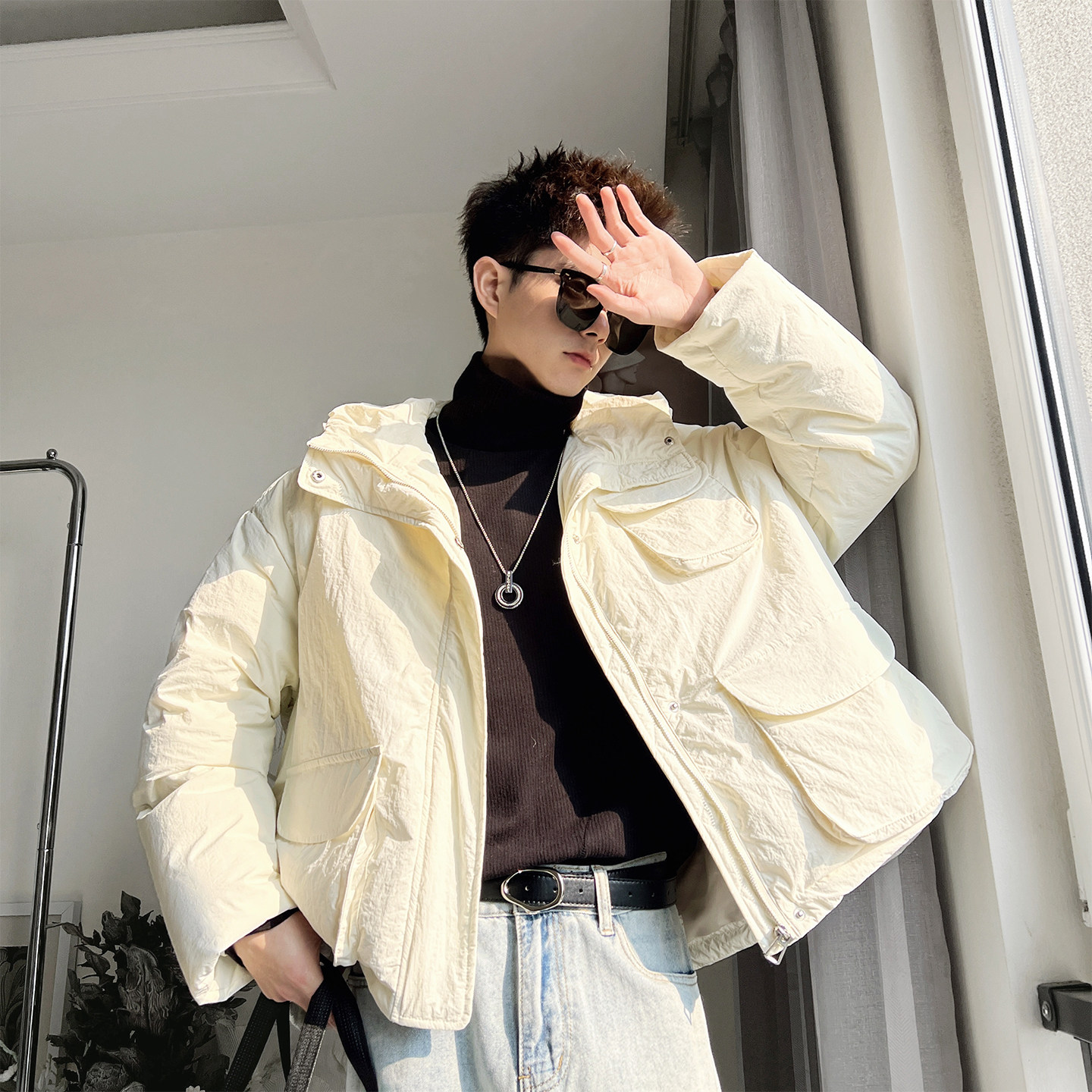 Y139-M-XL-P168控228聚酯纤维立体贴袋连帽不收底褂子型短,男装卫衣,电商A216