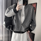 WT77-特108-控148M-3XL90%涤纶10%氨纶立领格子绒布卫衣面料外套，女装短外套，电商A216