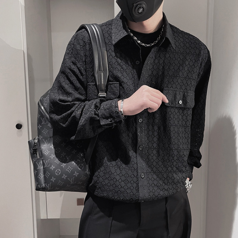 CS21-P68控982023秋季新款衬衣男翻领宽松镂空ins衬衫外套男,男装衬衫,电商A216
