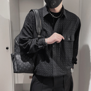 CS21-P68 控98 2023秋季新款衬衣男翻领宽松镂空ins衬衫外套男图片