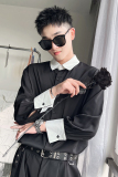 CS23-P58控782023秋季新款拼色休闲尖领长袖衬衣男修身衬衫黑1，男装衬衫，电商A216