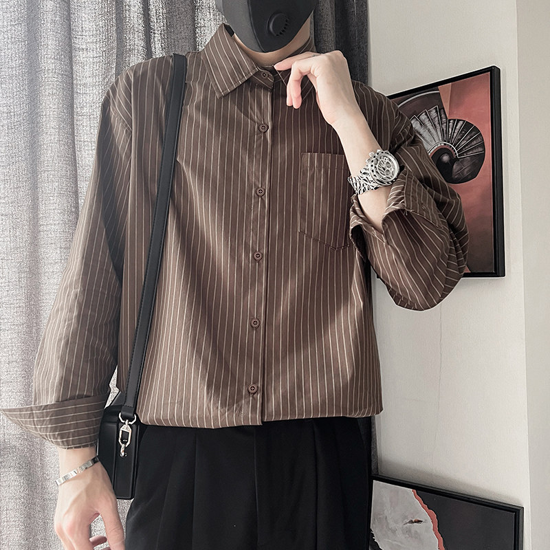 CS67-M-3XLP68-控9895%棉5%聚酯纤维美拉德系条纹衬衣韩版阔型版,男装衬衫,电商A216