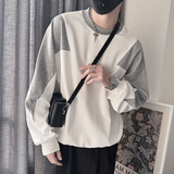 WY123-P68控98秋季拼色宽松套头圆领长袖社会小伙痞帅男卫衣灰，男装卫衣，电商A216