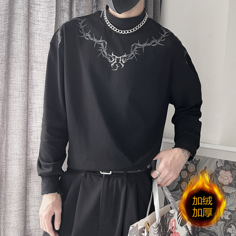 CX23-P48控68加绒P58半高领加绒打底衫男秋冬款中领冬长袖T恤,男装卫衣,电商A216