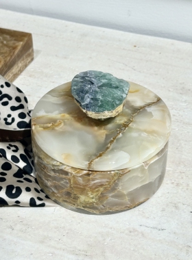 侘寂风中古现代艺术家居摆件天然玉石卧室首饰收纳储物盒子装饰罐