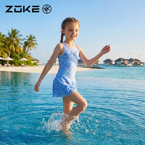 zoke儿童泳衣女美人鱼防晒保守