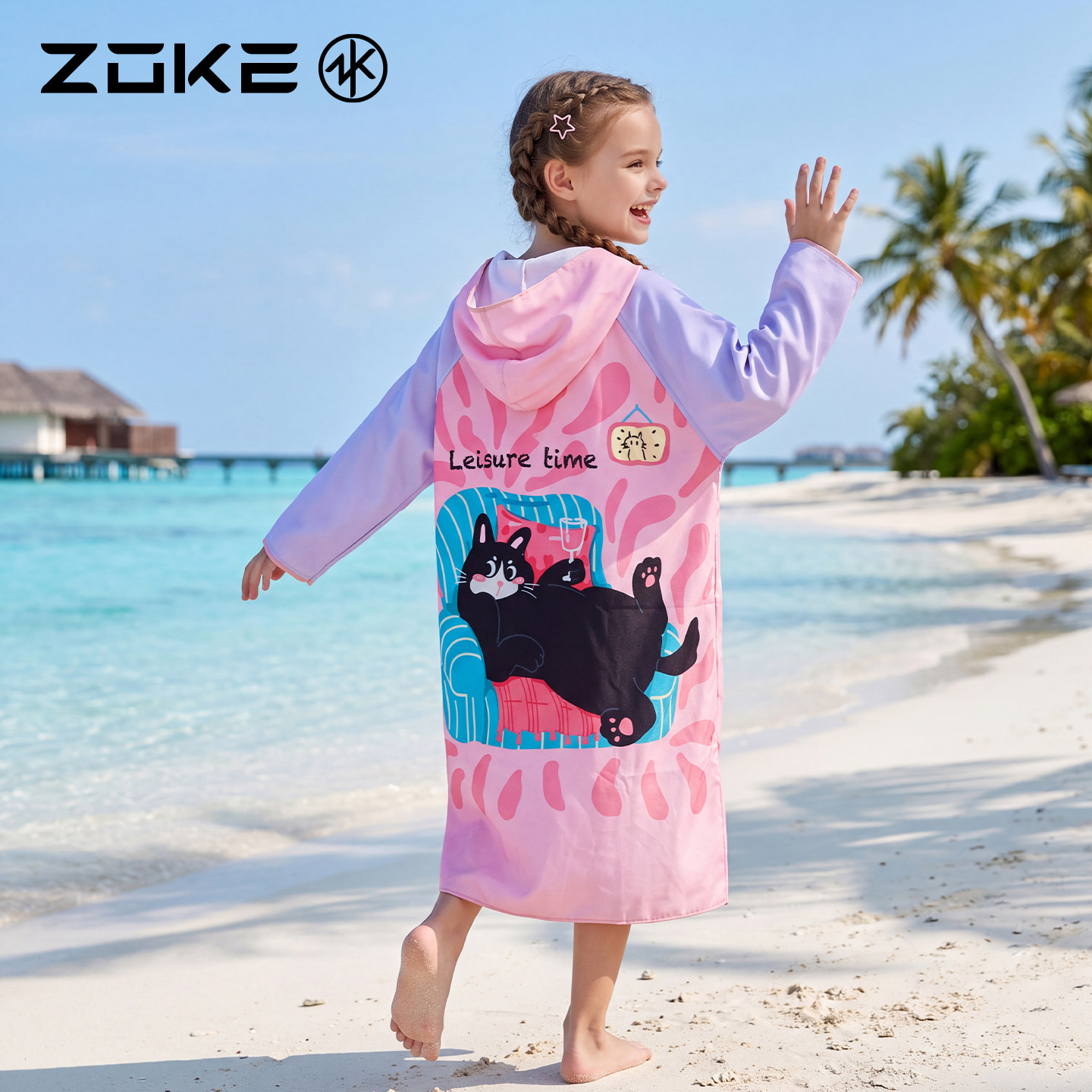 洲克儿童开衫浴袍游泳训练防寒保暖zoke女孩速干浴巾温泉洗澡毛巾