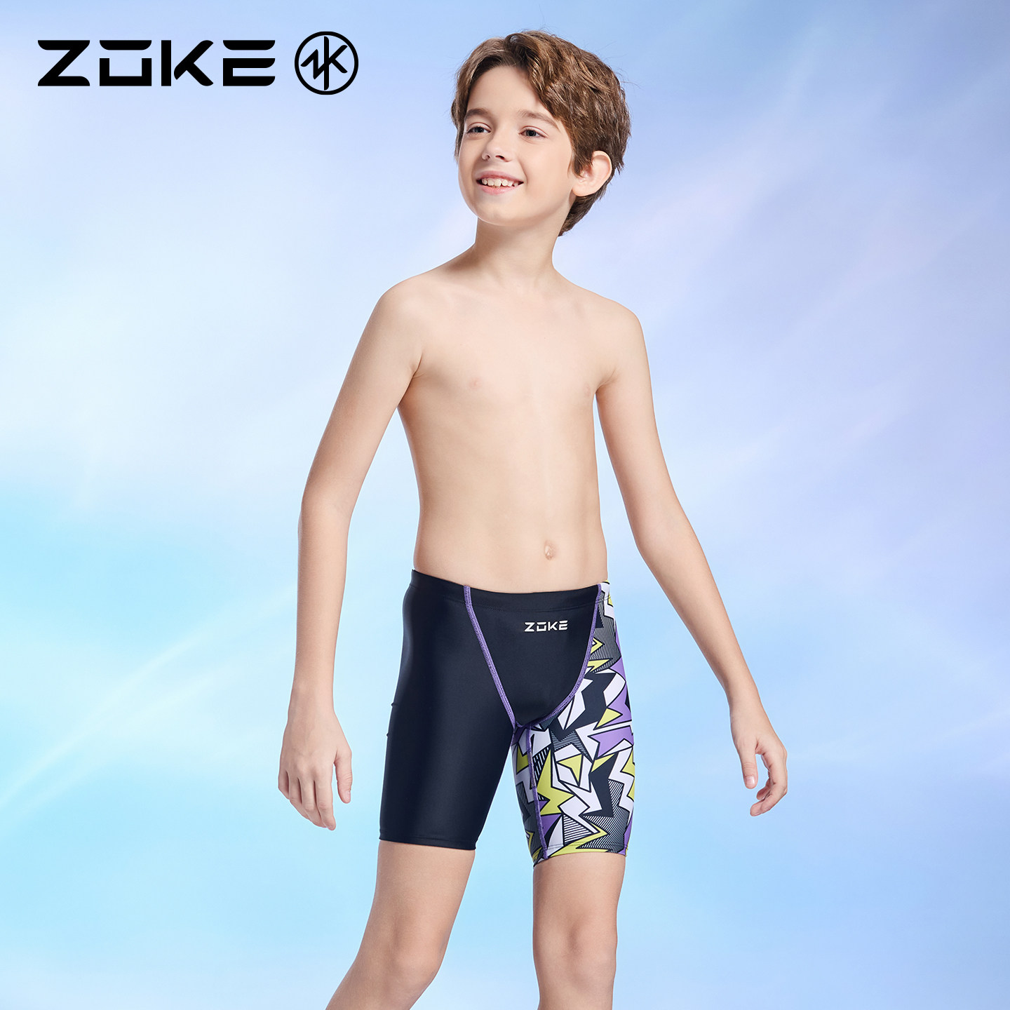 洲克儿童泳裤五分专业游泳训练zoke男童教练推荐速干比赛中大童