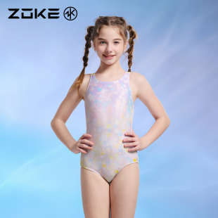 洲克儿童泳衣连体三角专业游泳训练zoke女孩速干温泉戏水游中大童