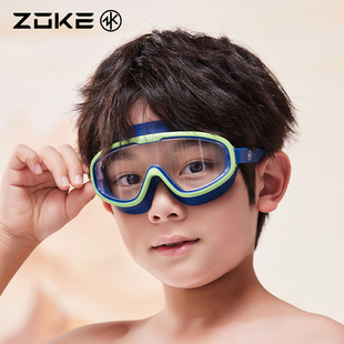 洲克男童泳镜大框儿童高清防水防雾ZOKE男孩专业游泳大童眼镜泳衣