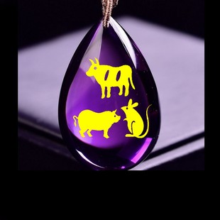 新款黄白紫水晶三会水局生肖鼠牛猪地支亥子丑吉祥物吊坠