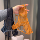 2025南瓜橙法式性感蕾丝三角裤女镂空系带透明薄款内裤纯欲风棉档