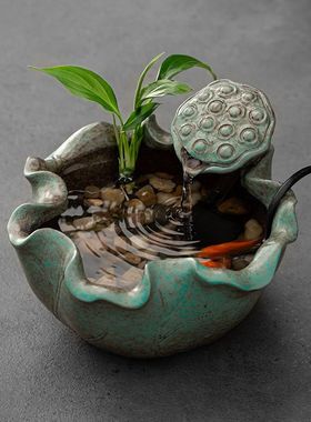 中式陶瓷循环流水摆件转运玄关客厅办公室招财桌面电视柜开业礼物