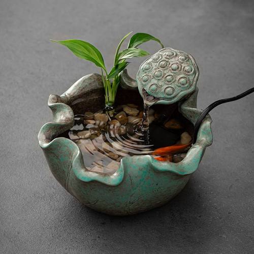 中式陶瓷循环流水摆件转运玄关客厅办公室招财桌面电视柜开业礼物