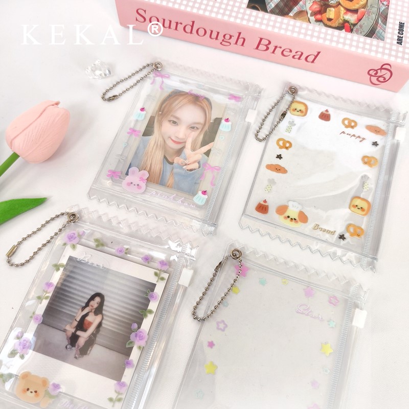 ins透明卡通印花大号糖果袋拍立得小卡硬卡套吧唧拉链收纳套挂件