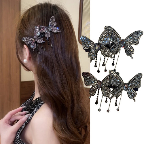 水钻蝴蝶流苏发夹女2025新款