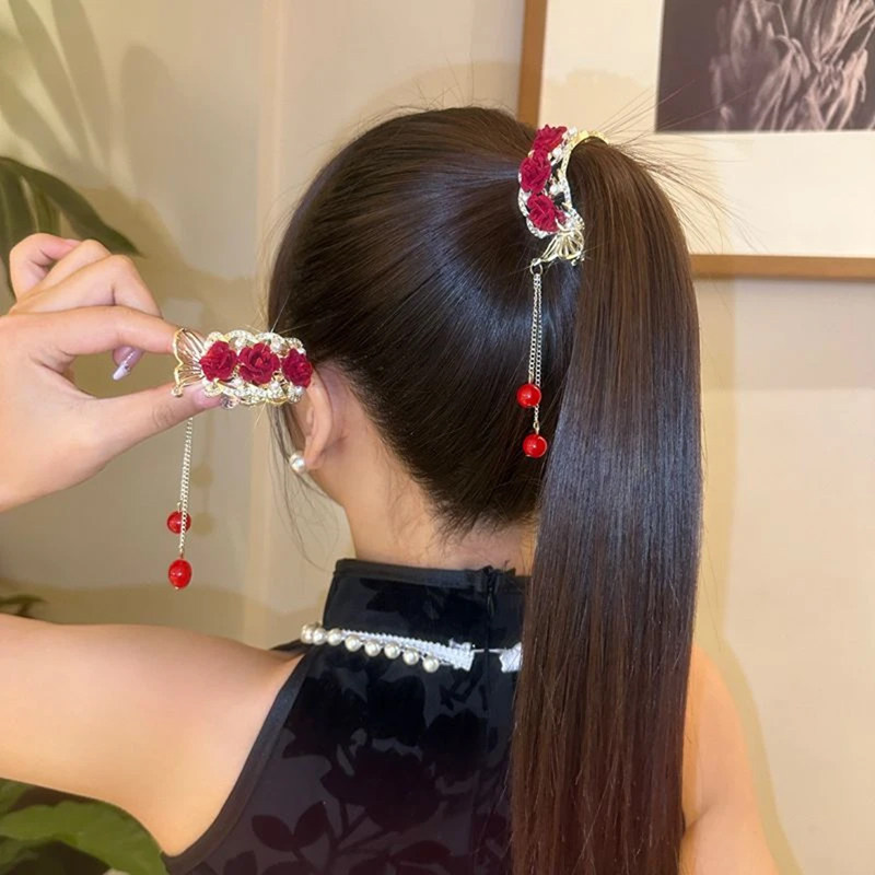 玫瑰花发夹高马尾固定神器