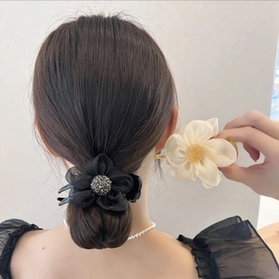 满钻花朵抓夹丸子头发饰高级感发夹女后脑勺盘发神器夹子头饰发卡