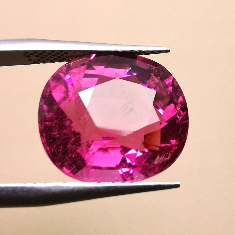 【精品裸石】15.24克拉 桃红色 天然碧玺 戒面 吊坠