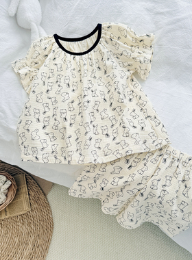 女童睡衣2025新款夏季薄款短袖短裤大童纯棉纱布套装儿童睡衣女孩