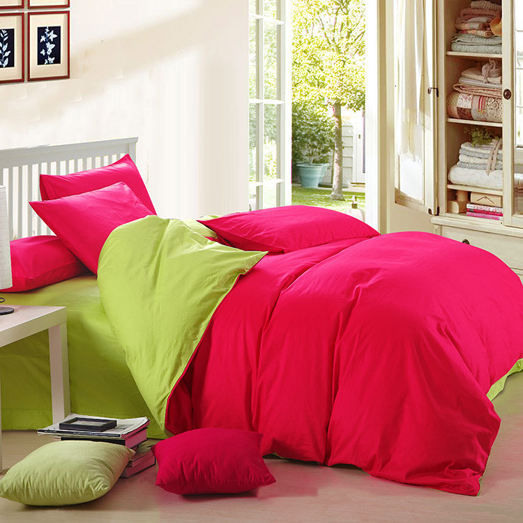 简约双拼 纯色纯棉四件套 床上用品 全棉4件套 素色被套床单
