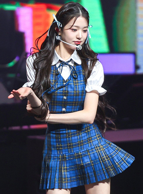 韩女团演出服ive打歌服爵士舞服演出服女歌手舞台服同款格子套装