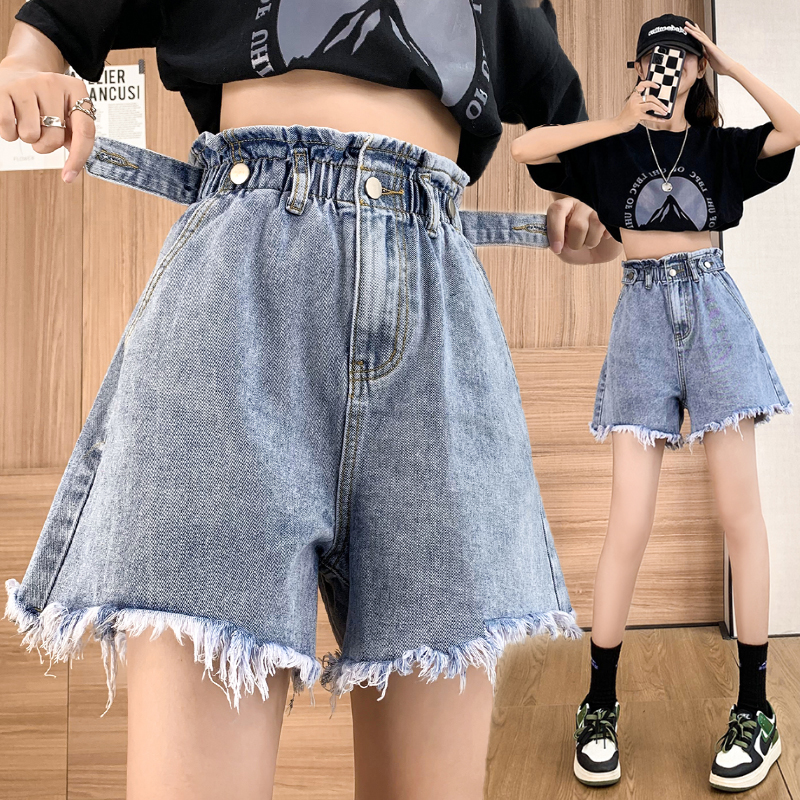 批发大码宽松高腰阔腿牛仔短裤潮