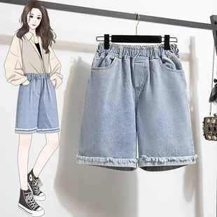 女装 高腰显瘦毛边牛仔五分短裤 批新款 卷边中裤 发阔腿宽松大码 夏季