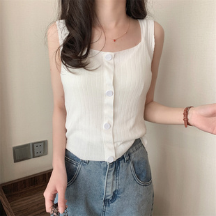 打底衫 发修身 外穿内搭无袖 方领吊带针织小背心 短款 女装 夏季 批新款